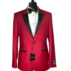 Couture 1910 Stretch 1-Button Red Peak Lapel Coat and Contrasting Black Pants